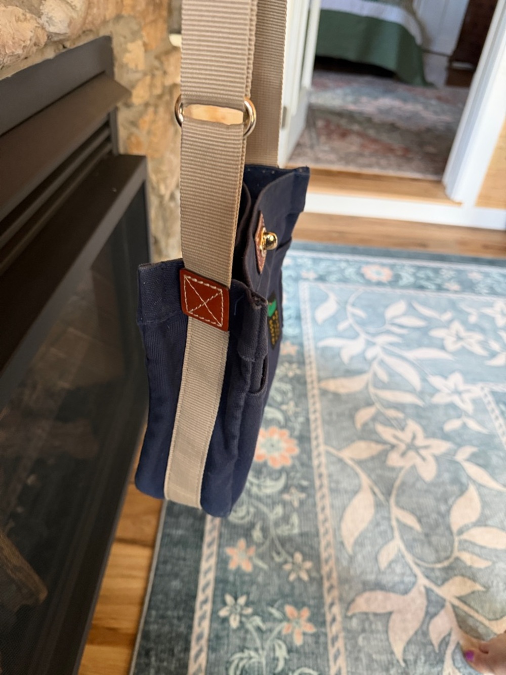 Dooney & Bourke Navy Canvas Messenger with Tan Strap and Brown Trim - Picture 6 of 8